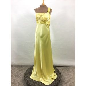 Dave & Johnny | Yellow Satin Formal Prom Gown